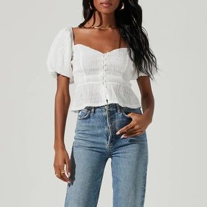 ASTR Puff Sleeve Puff Sleeve Button Front Smocked Top